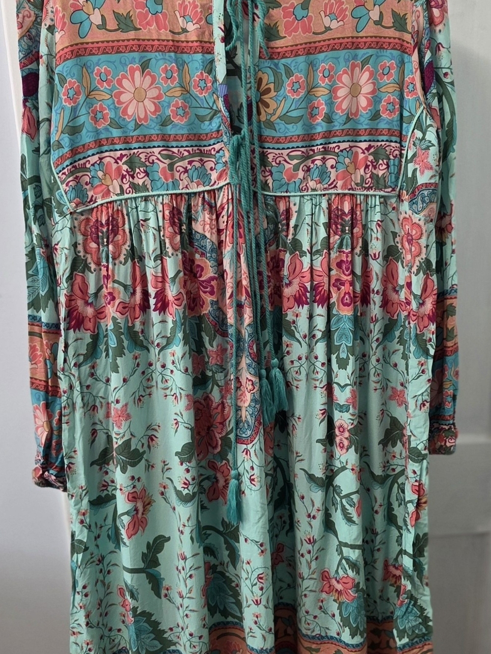 Floral Boho Mint Tie-Front Maxi Dress